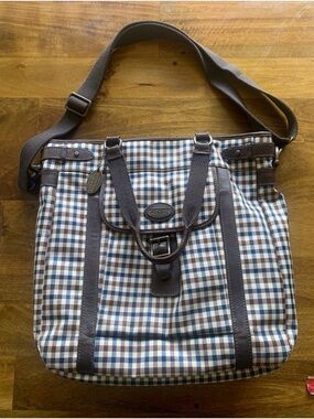 Fossil Gingham Canvas Estate Messenger Briefcase Messenger Tote Bag